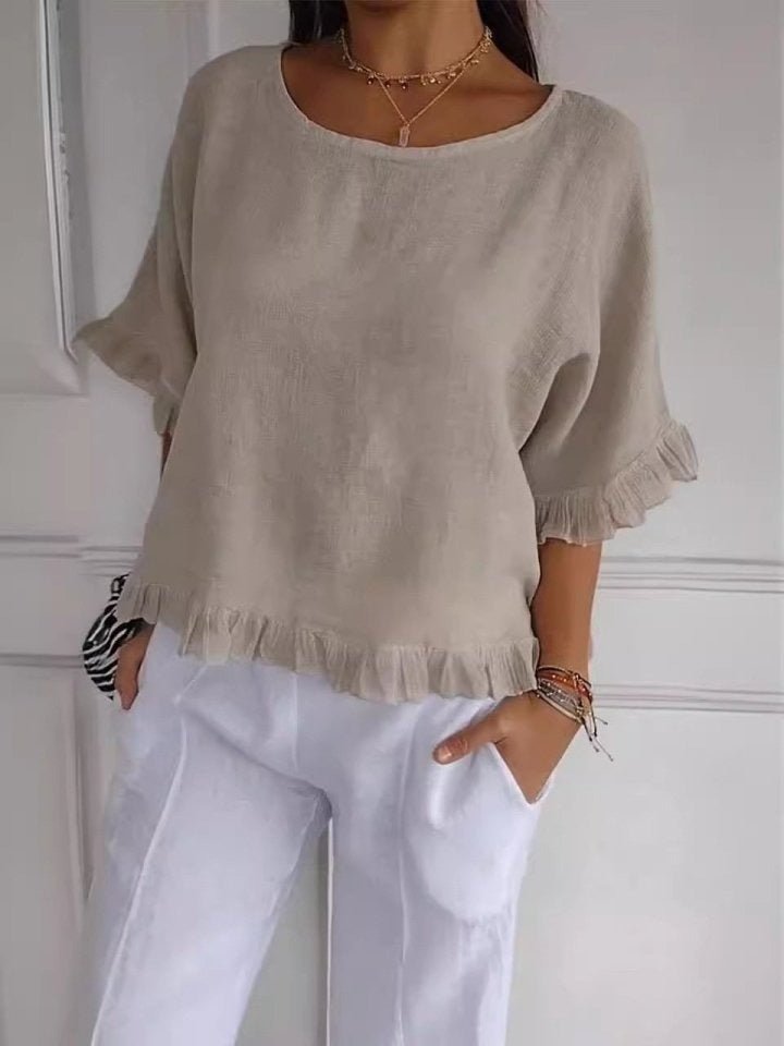 Damen Leichte Rüschen Bluse - Beige
