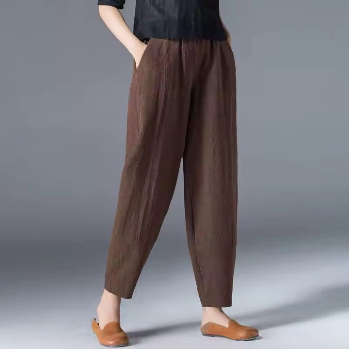 Damen Leichte Sommer Relaxed-Fit Knöchellange Hose - Coffee