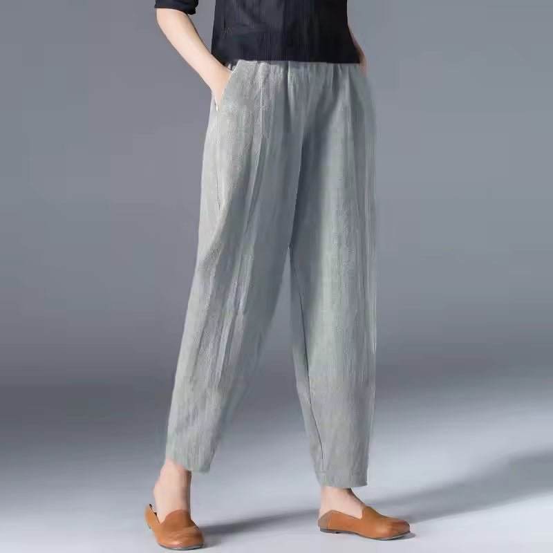 Damen Leichte Sommer Relaxed-Fit Knöchellange Hose - Gray