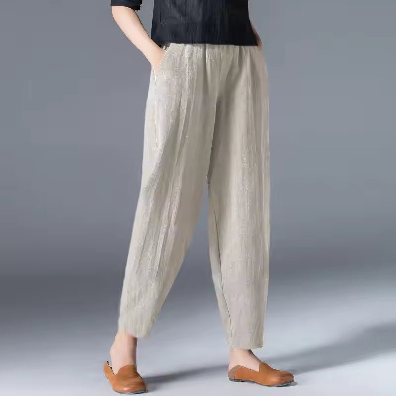 Damen Leichte Sommer Relaxed-Fit Knöchellange Hose - Beige