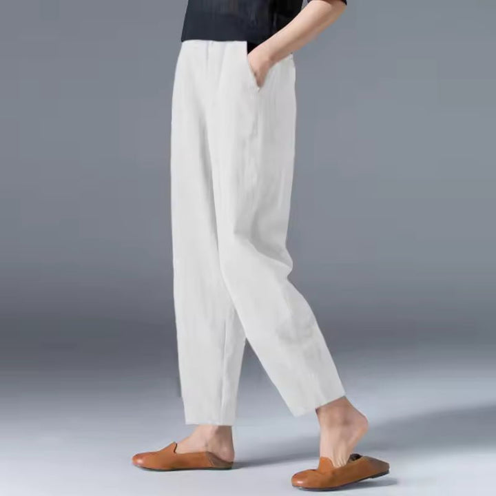 Damen Leichte Sommer Relaxed-Fit Knöchellange Hose - White