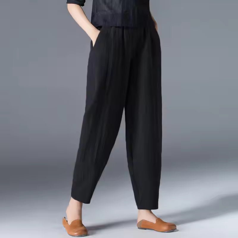 Damen Leichte Sommer Relaxed-Fit Knöchellange Hose - Black