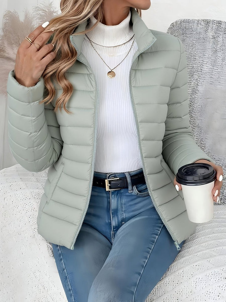 Damen Leichter Gesteppter Stehkragen Women Coat Reißverschluss