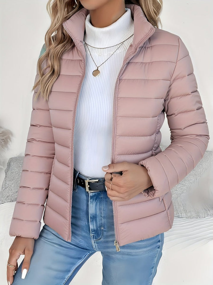 Damen Leichter Gesteppter Stehkragen Women Coat Reißverschluss