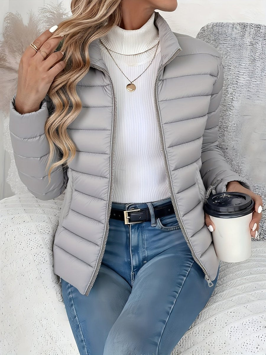 Damen Leichter Gesteppter Stehkragen Women Coat Reißverschluss