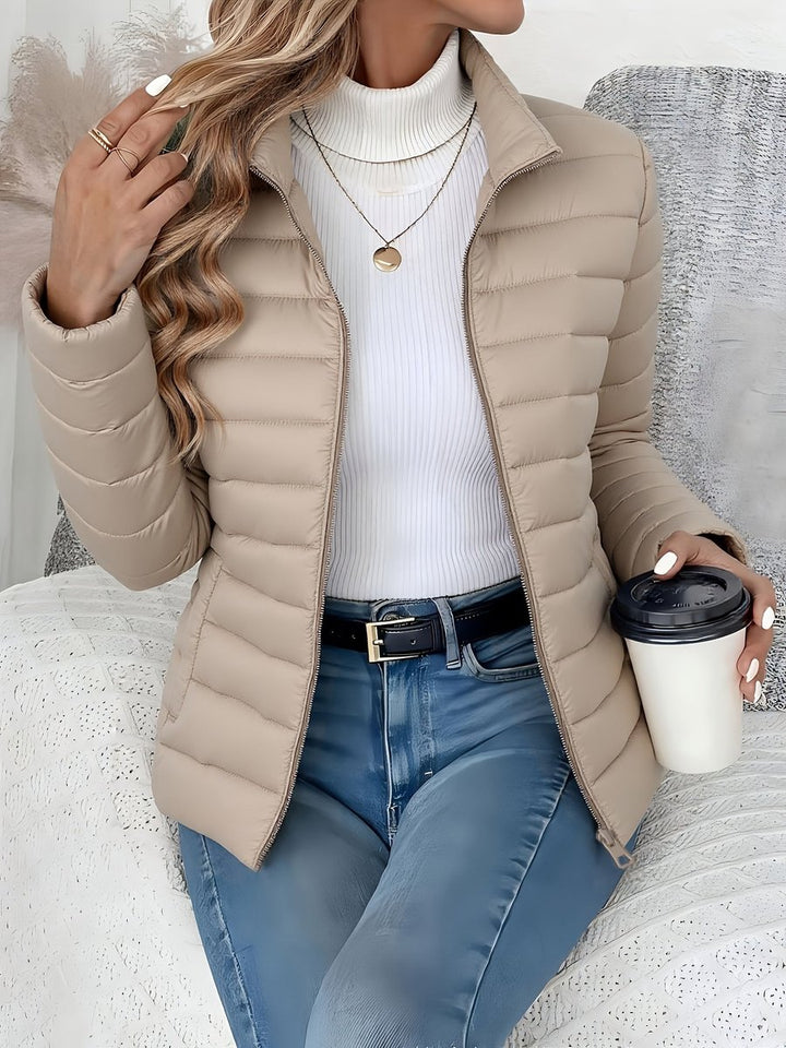 Damen Leichter Gesteppter Stehkragen Women Coat Reißverschluss