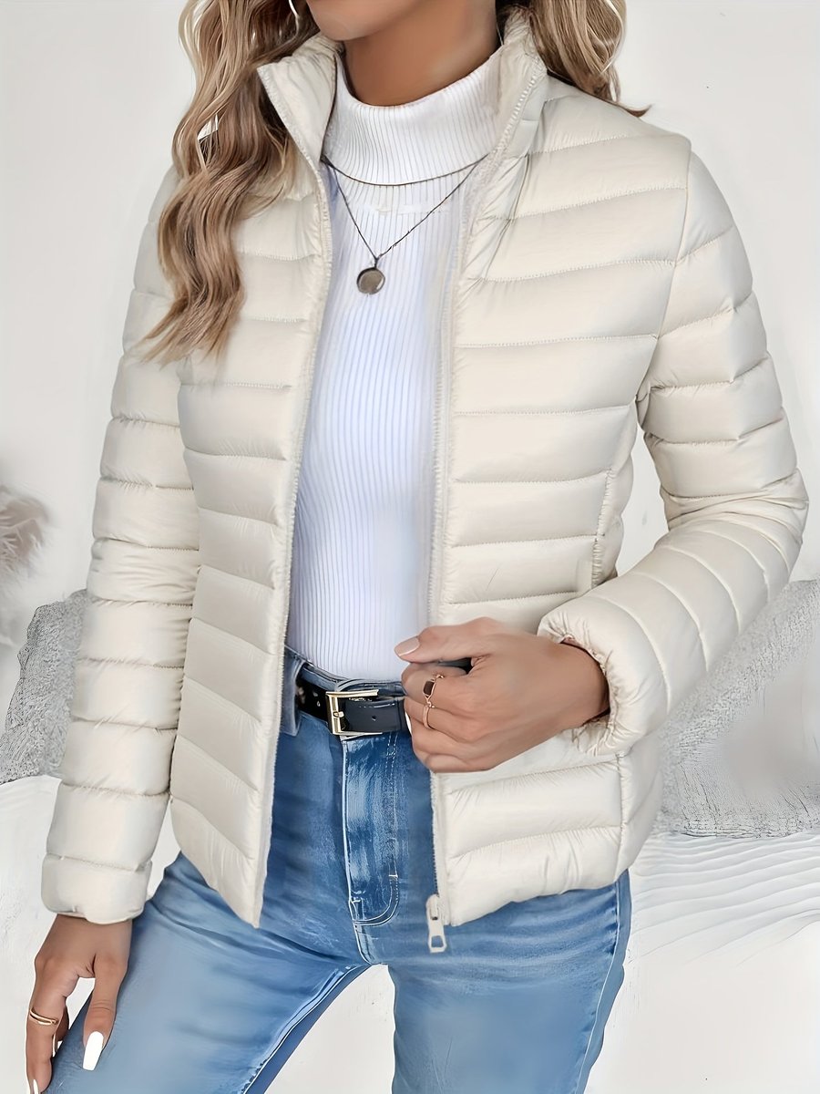 Damen Leichter Gesteppter Stehkragen Women Coat Reißverschluss