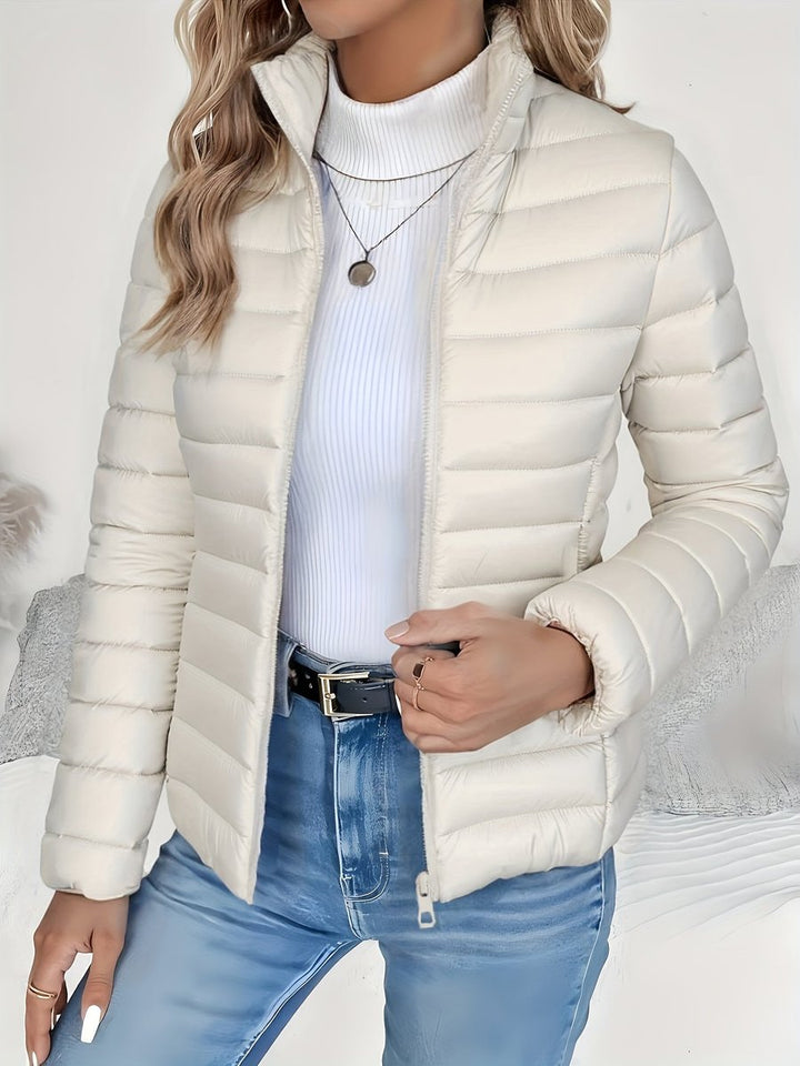 Damen Leichter Gesteppter Stehkragen Women Coat Reißverschluss