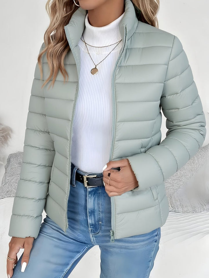 Damen Leichter Gesteppter Stehkragen Women Coat Reißverschluss - Hellgrün