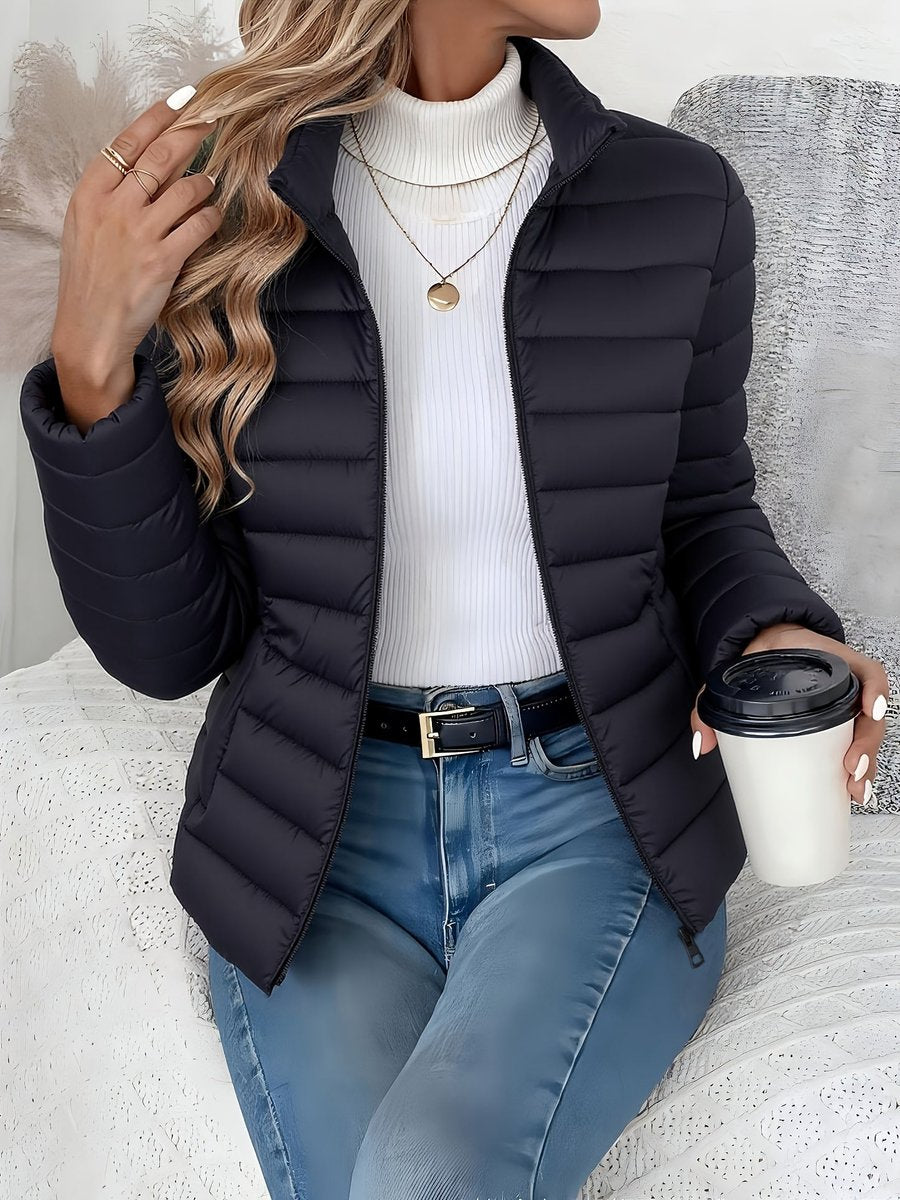 Damen Leichter Gesteppter Stehkragen Women Coat Reißverschluss