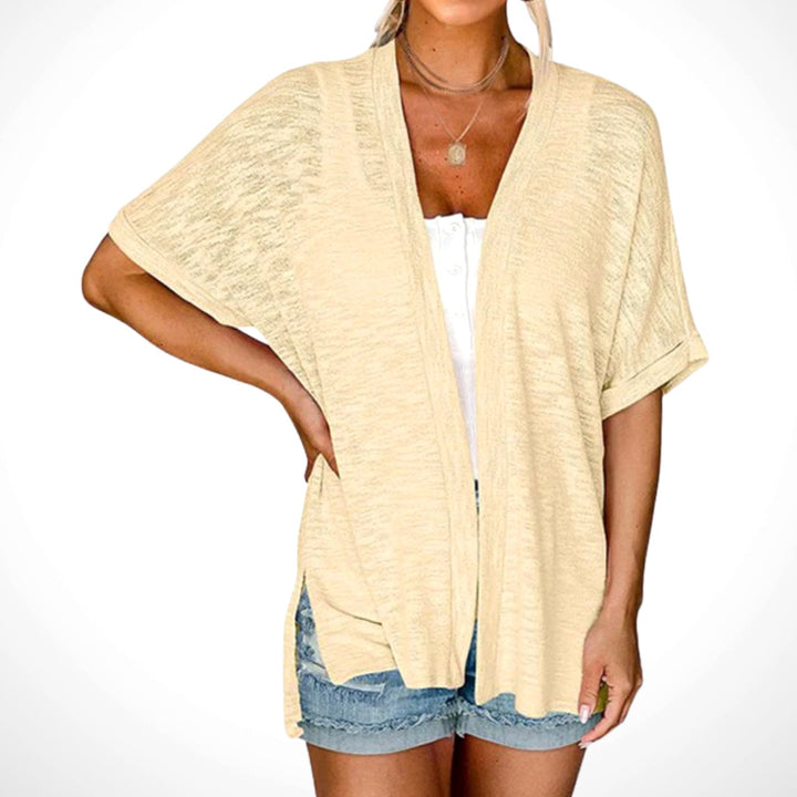 Damen Leichter Kurzarm-Cardigan Offene Front Sommerliche Strickjacke - Aprikose