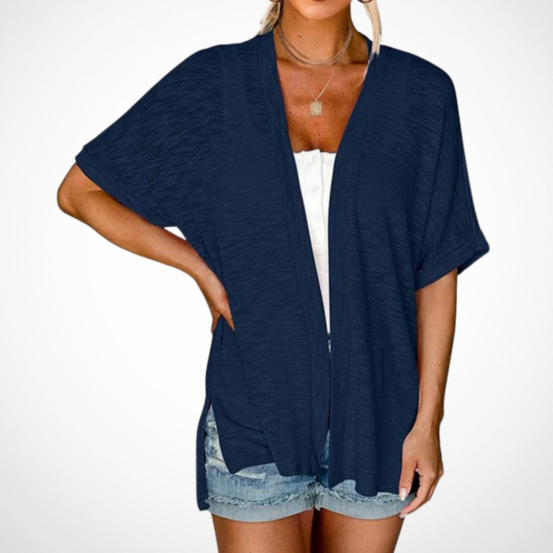 Damen Leichter Kurzarm-Cardigan Offene Front Sommerliche Strickjacke - Marineblau
