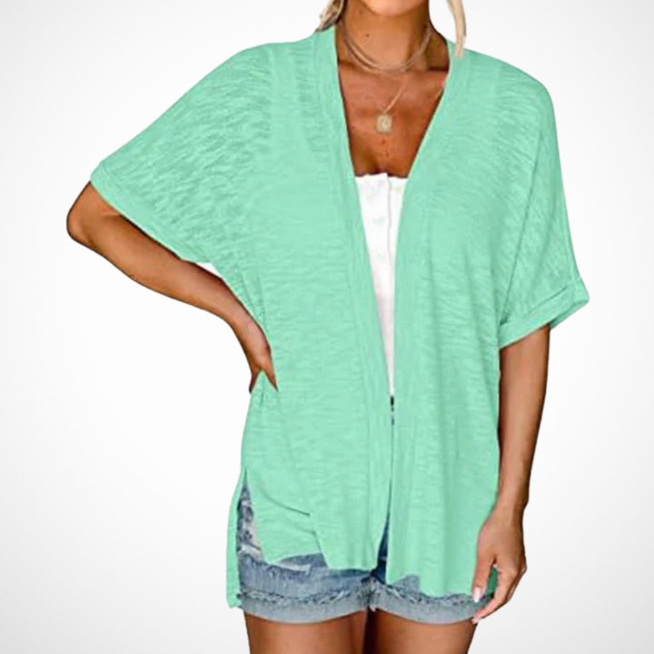 Damen Leichter Kurzarm-Cardigan Offene Front Sommerliche Strickjacke - Jadegrün