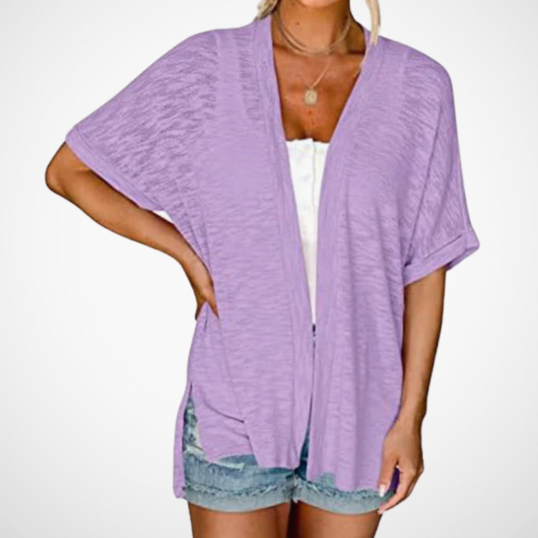 Damen Leichter Kurzarm-Cardigan Offene Front Sommerliche Strickjacke - Lavendelpurpur