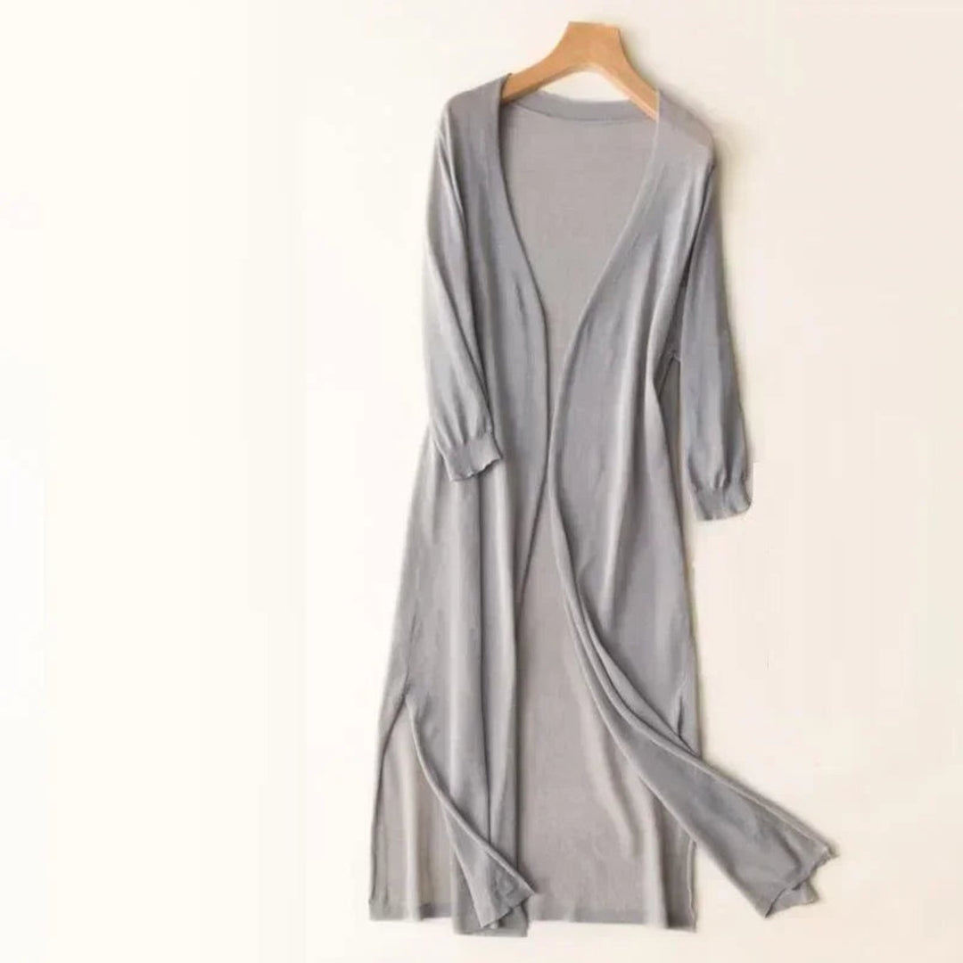 Damen Leichter Langer V-Ausschnitt Strick Cardigan