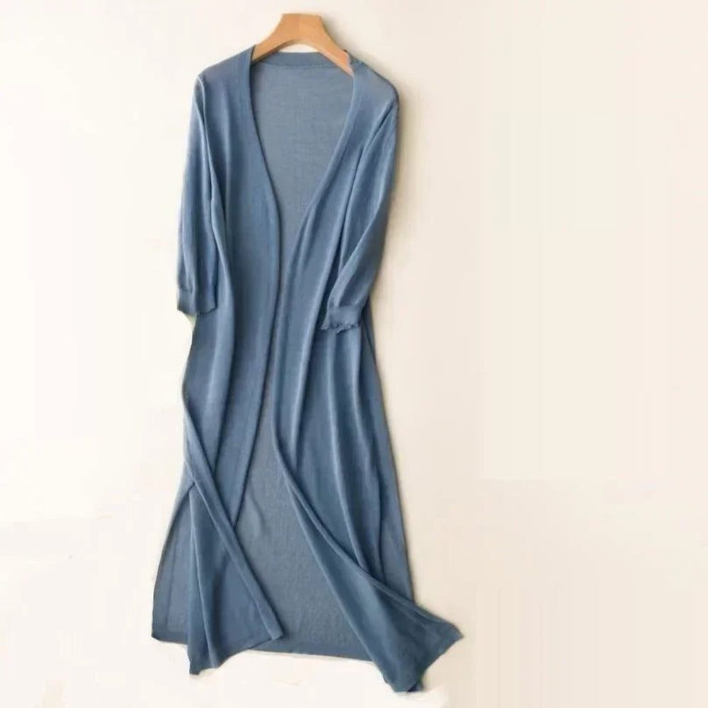 Damen Leichter Langer V-Ausschnitt Strick Cardigan