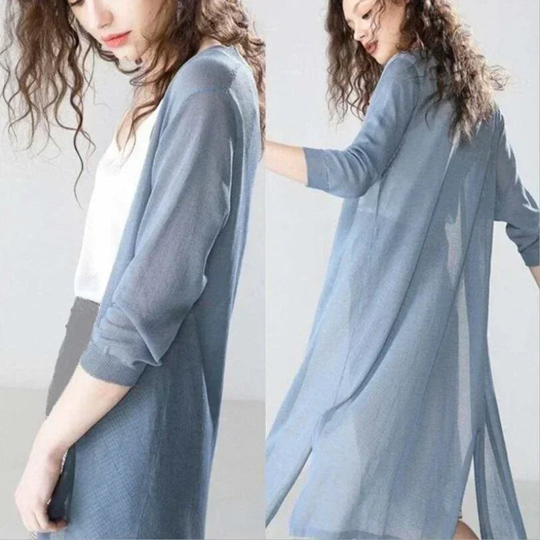 Damen Leichter Langer V-Ausschnitt Strick Cardigan