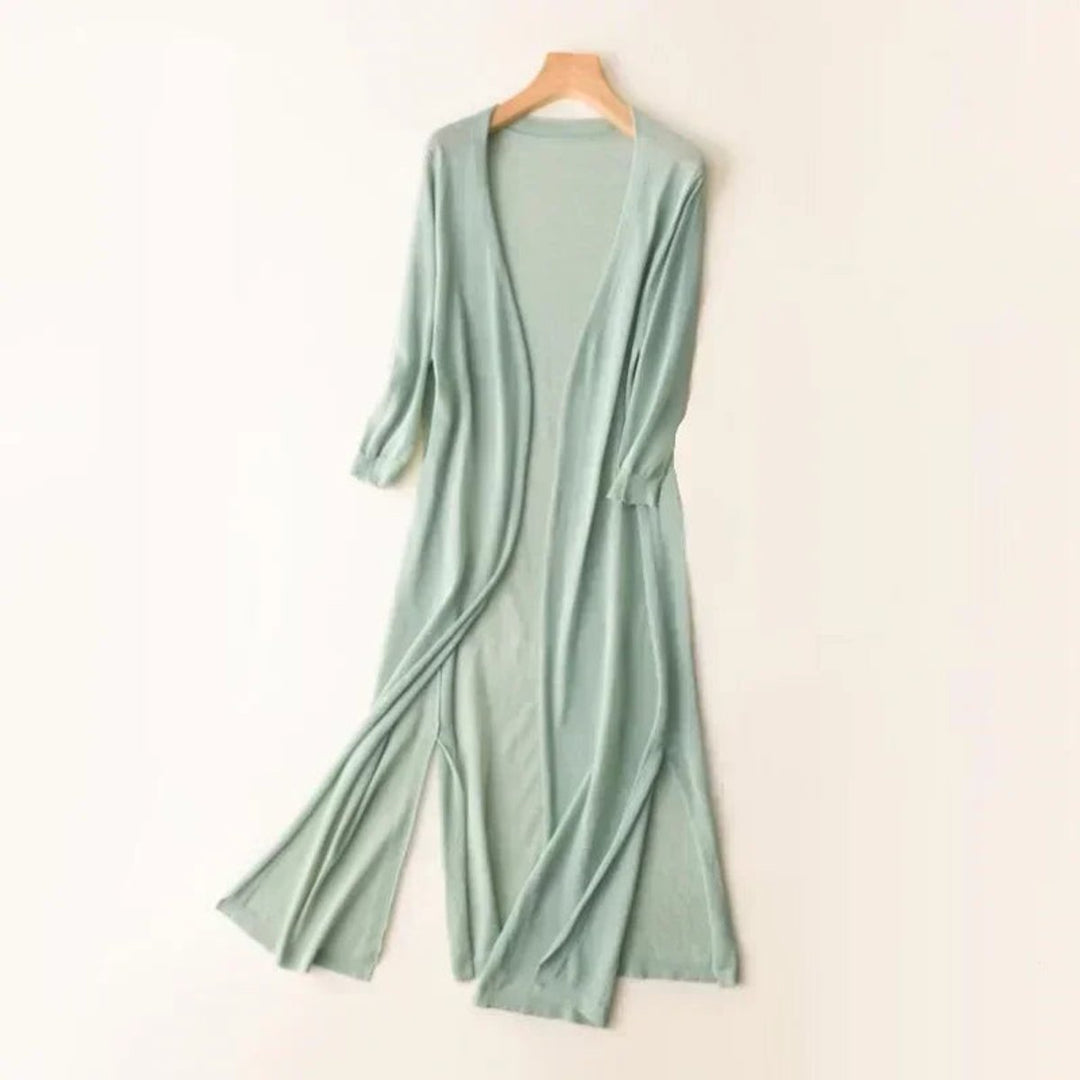 Damen Leichter Langer V-Ausschnitt Strick Cardigan