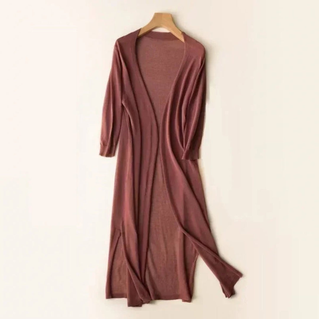 Damen Leichter Langer V-Ausschnitt Strick Cardigan