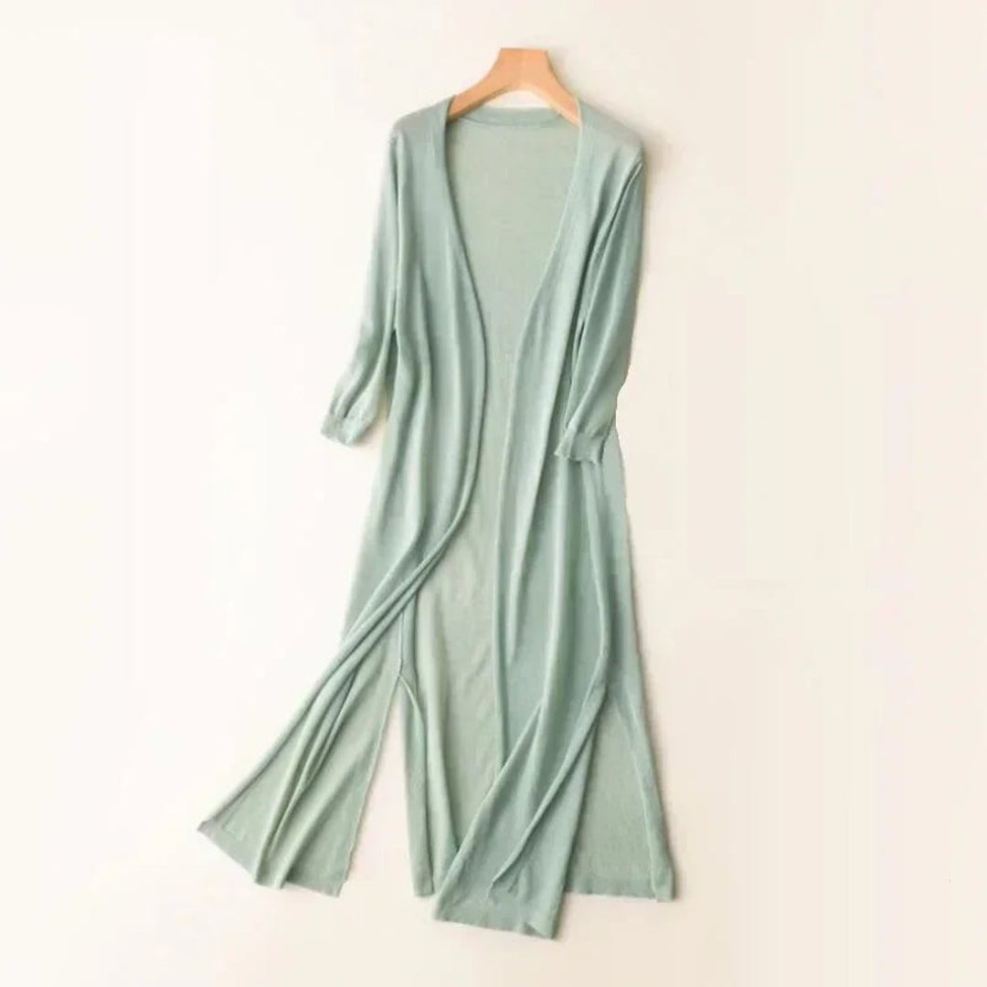 Damen Leichter Langer V-Ausschnitt Strick Cardigan