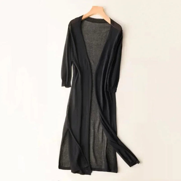 Damen Leichter Langer V-Ausschnitt Strick Cardigan