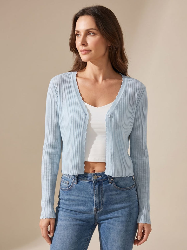 Damen Leichter Sommer-Strick-Cardigan mit V-Ausschnitt - Blau