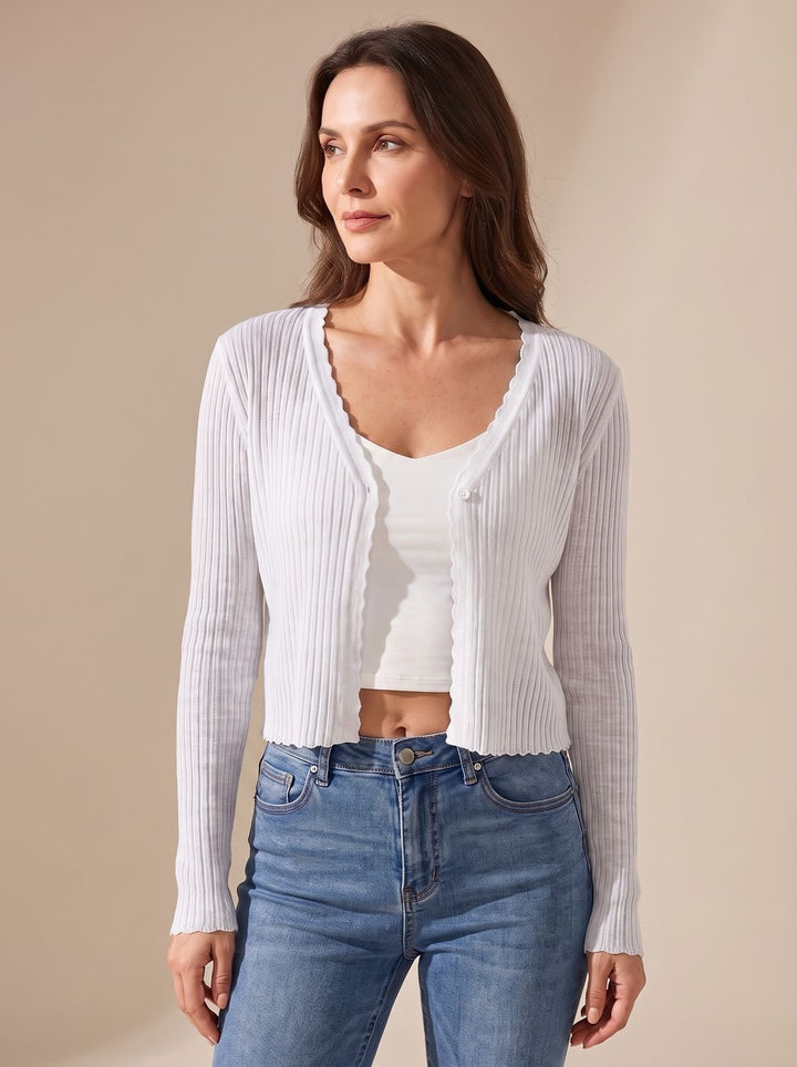 Damen Leichter Sommer-Strick-Cardigan mit V-Ausschnitt - Weiß