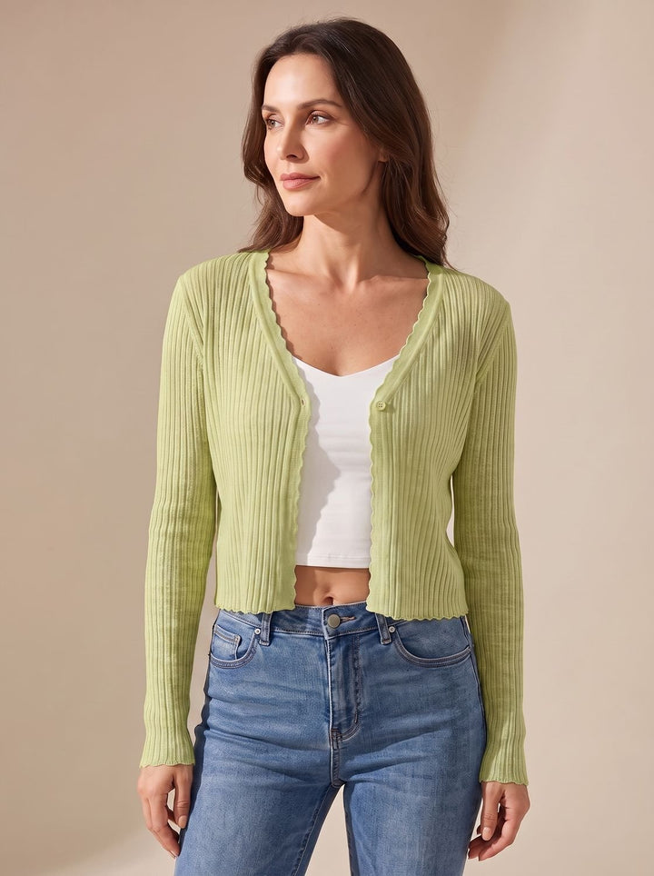 Damen Leichter Sommer-Strick-Cardigan mit V-Ausschnitt - Grün