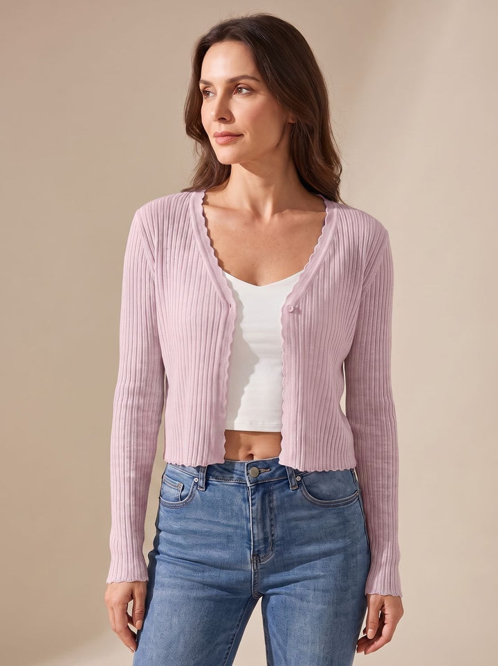 Damen Leichter Sommer-Strick-Cardigan mit V-Ausschnitt - Rosa