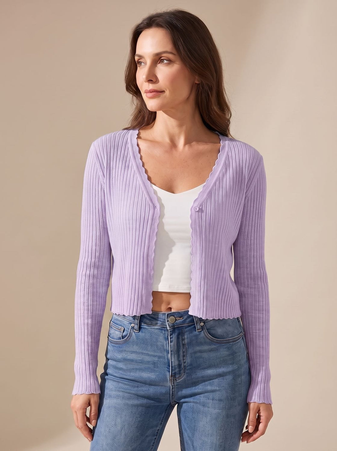 Damen Leichter Sommer-Strick-Cardigan mit V-Ausschnitt - Lila