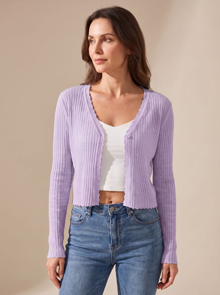 Damen Leichter Sommer-Strick-Cardigan mit V-Ausschnitt - Lila