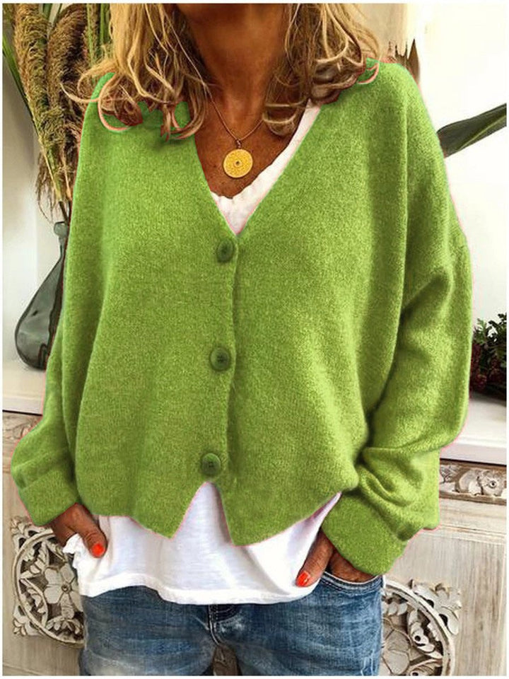 Damen Leichter V-Ausschnitt Geknöpfter Oversized Cardigan - Hellgrün