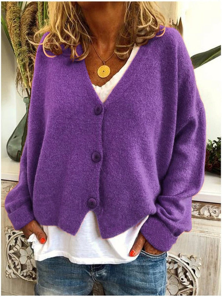 Damen Leichter V-Ausschnitt Geknöpfter Oversized Cardigan - Lila