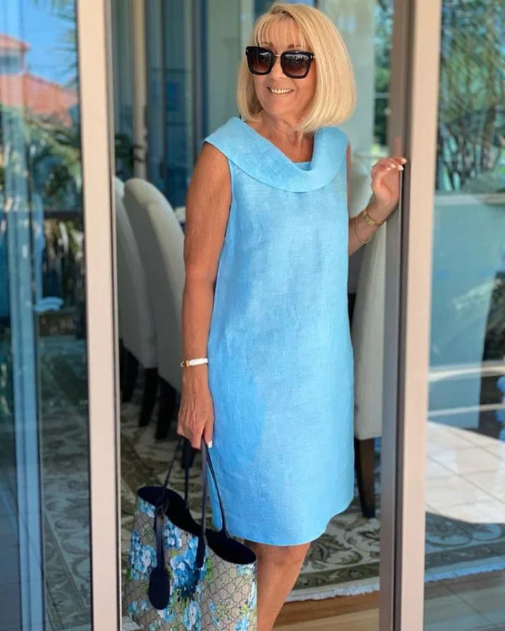 Damen Leichtes Ärmeloses Sommerkleid Weitem Ausschnitt - Sky Blue