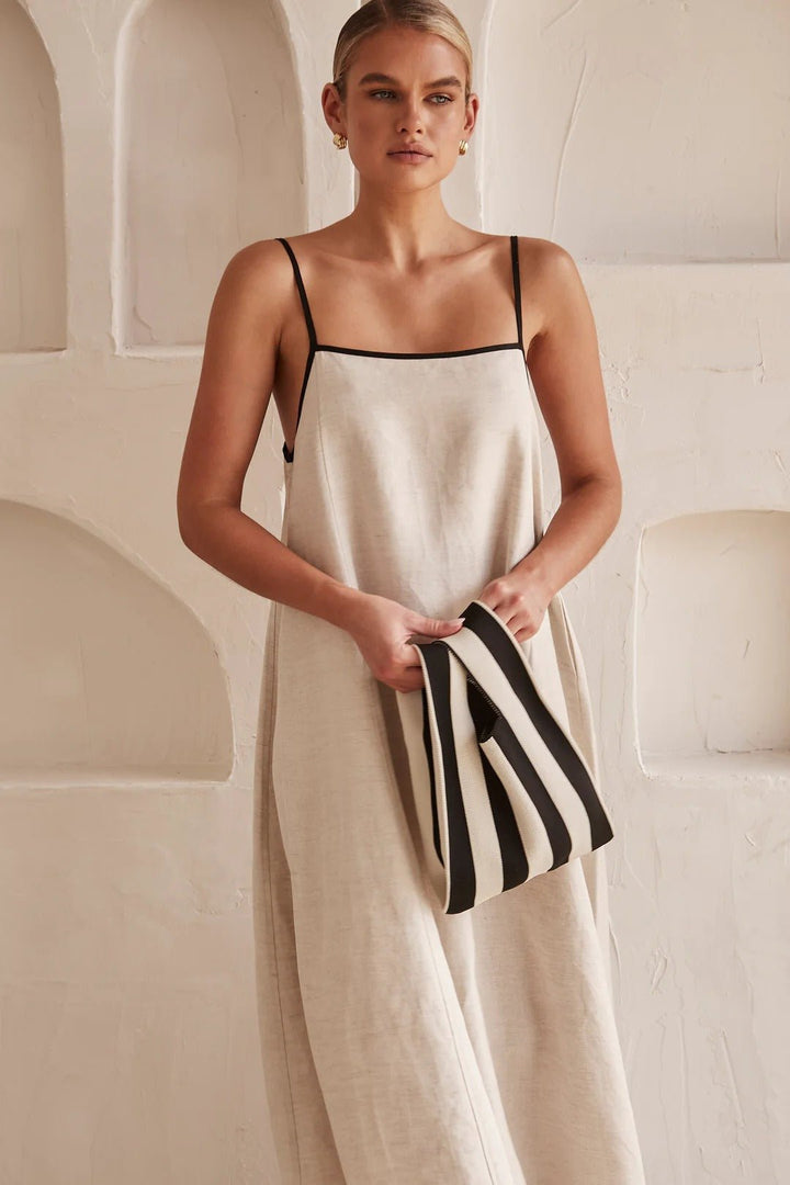 Damen Leinen Maxi-Kleid Trapez-Schnitt Verstellbare Träger