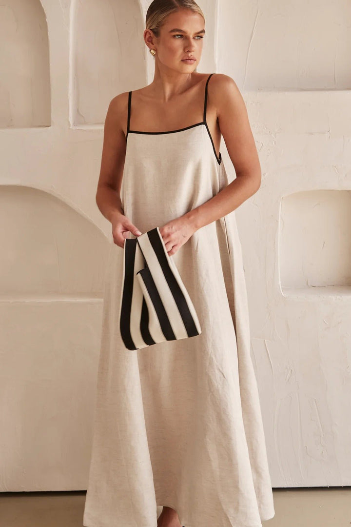 Damen Leinen Maxi-Kleid Trapez-Schnitt Verstellbare Träger