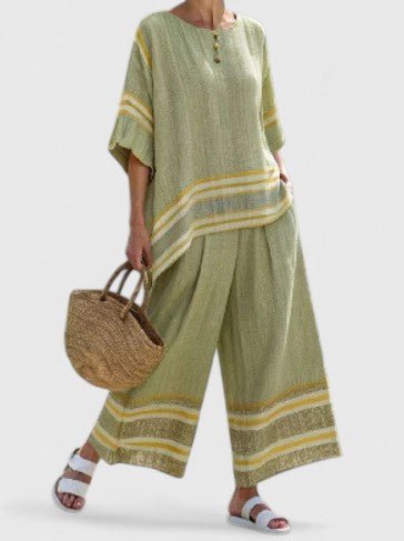 Damen Leinen-Mix Oversize Zweiteiler Set - Groen