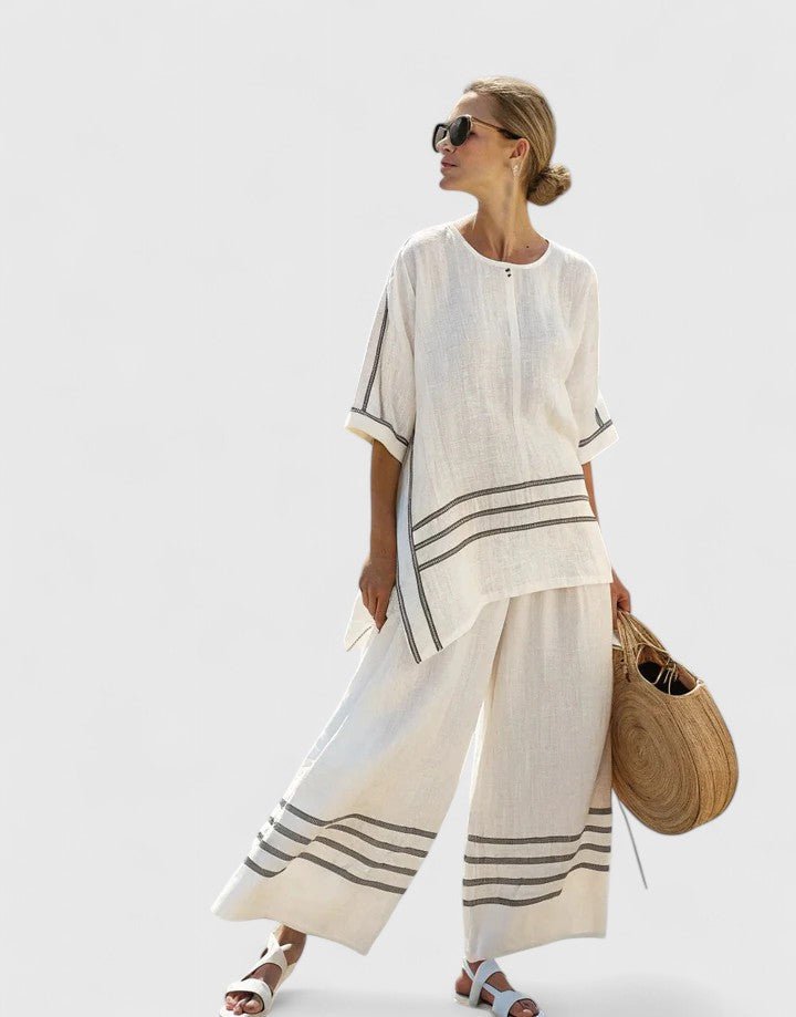 Damen Leinen-Mix Oversize Zweiteiler Set - Wit
