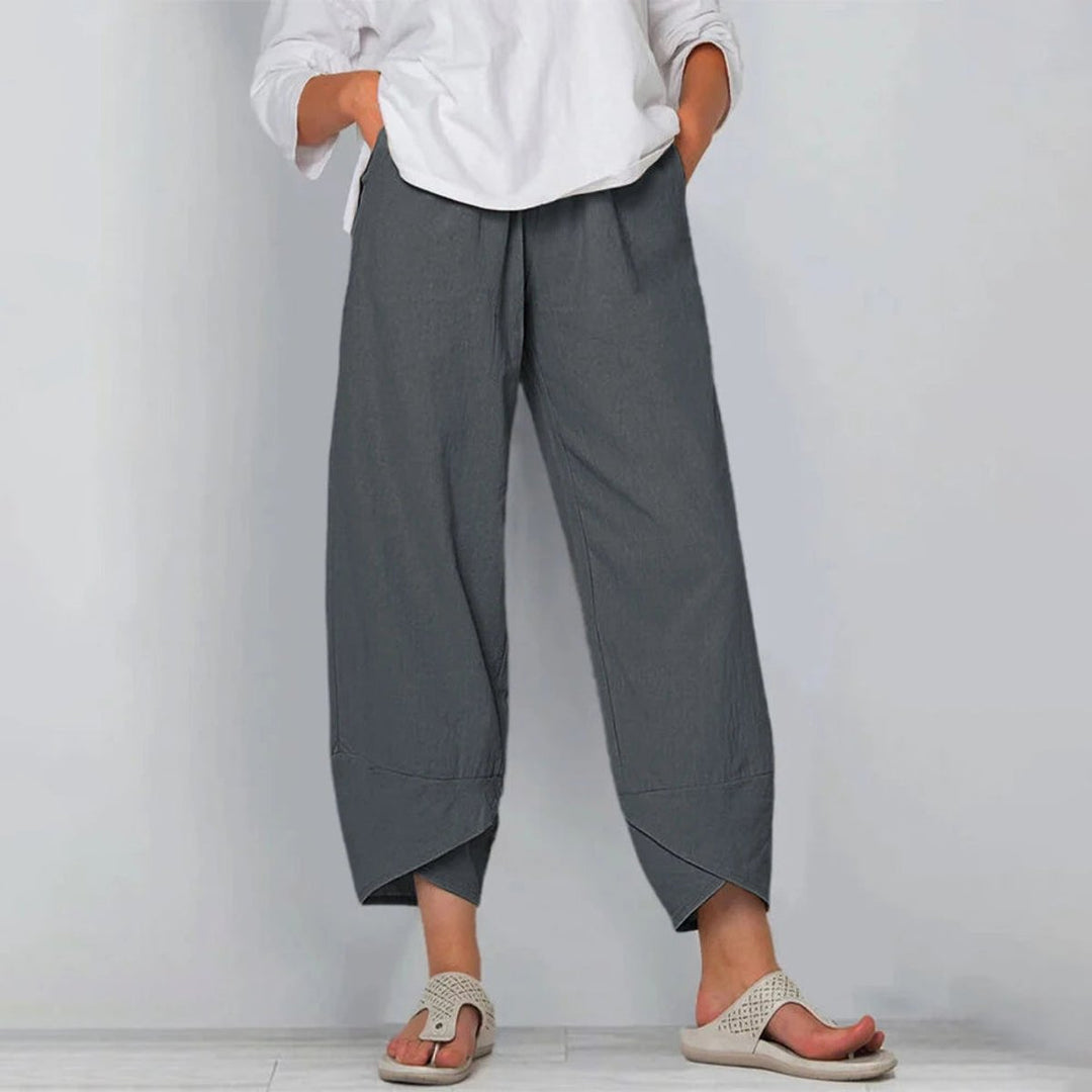 Damen Leinen-Mix Wide-Leg Hose mit elastischem Bund - Grau