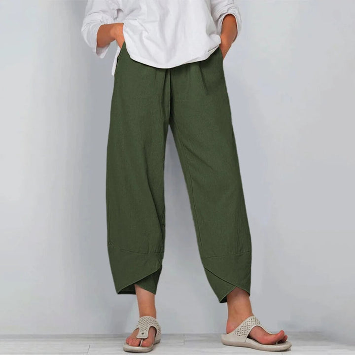 Damen Leinen-Mix Wide-Leg Hose mit elastischem Bund - Grün