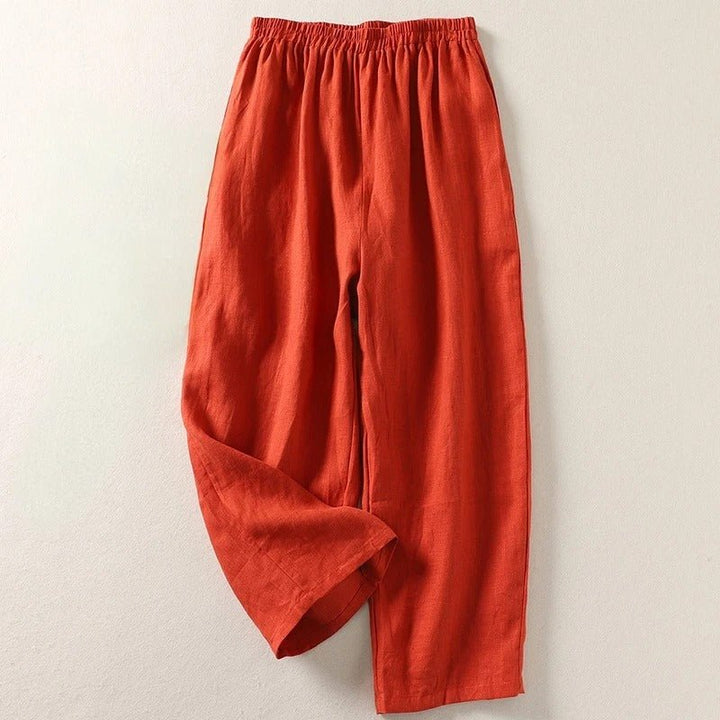 Damen Leinen Relaxed-Fit Elastikbund Hose - Orange