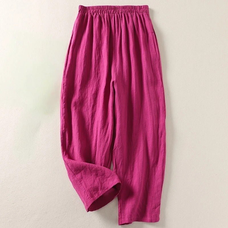 Damen Leinen Relaxed-Fit Elastikbund Hose - Pink