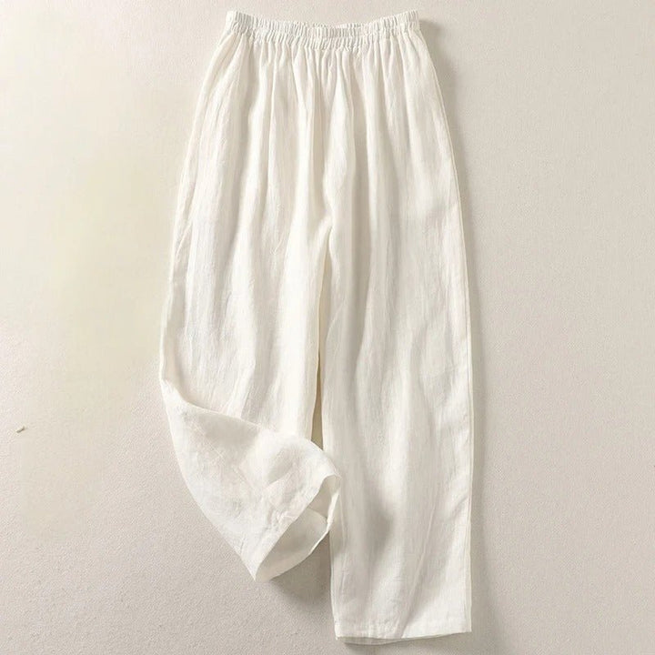 Damen Leinen Relaxed-Fit Elastikbund Hose - White