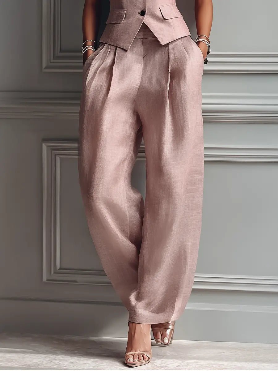 Damen Leinen Weste Wide-Leg Hosen Set