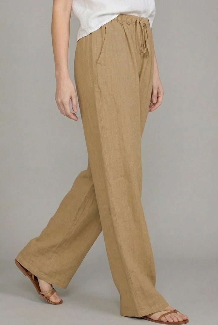 Damen Leinen Wide Leg Pants mit elastischem Kordelzugbund