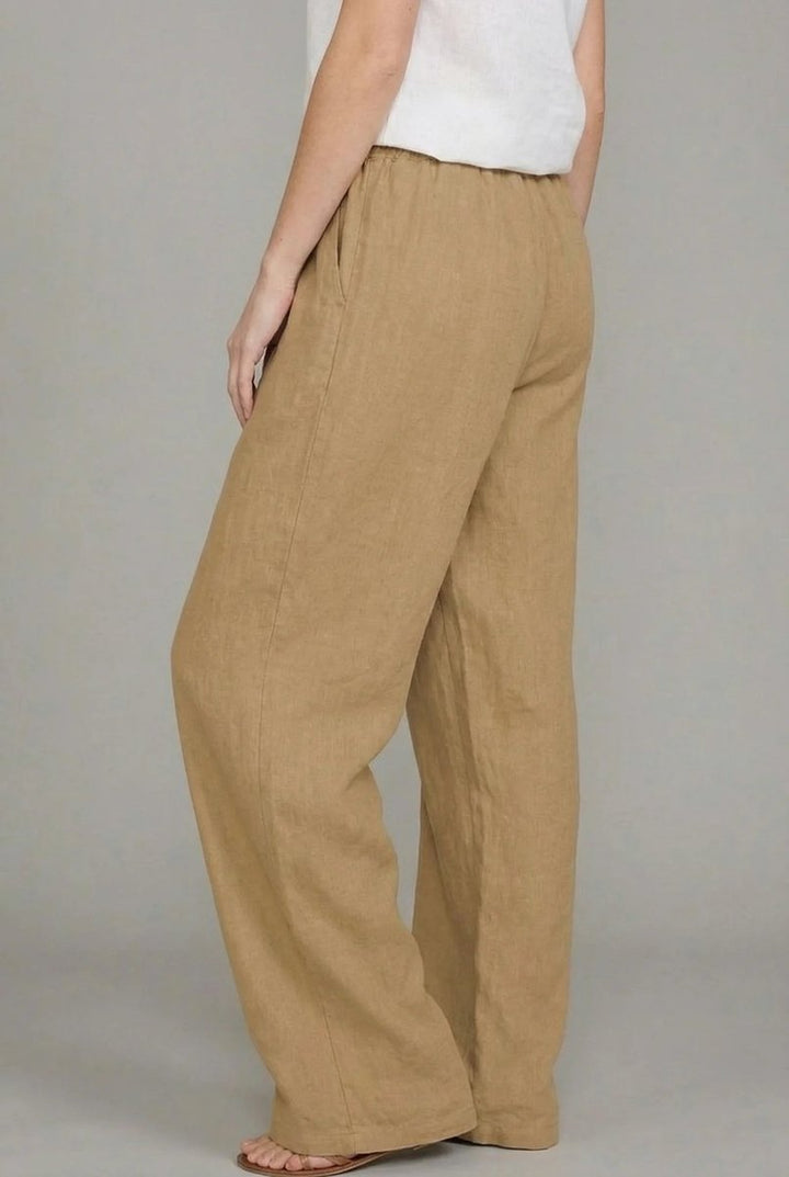 Damen Leinen Wide Leg Pants mit elastischem Kordelzugbund