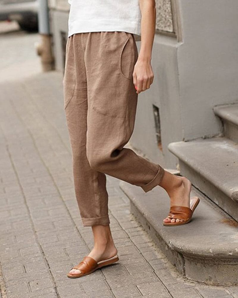 Damen Linnen-Baumwoll Relaxed-Fit Harem Hose