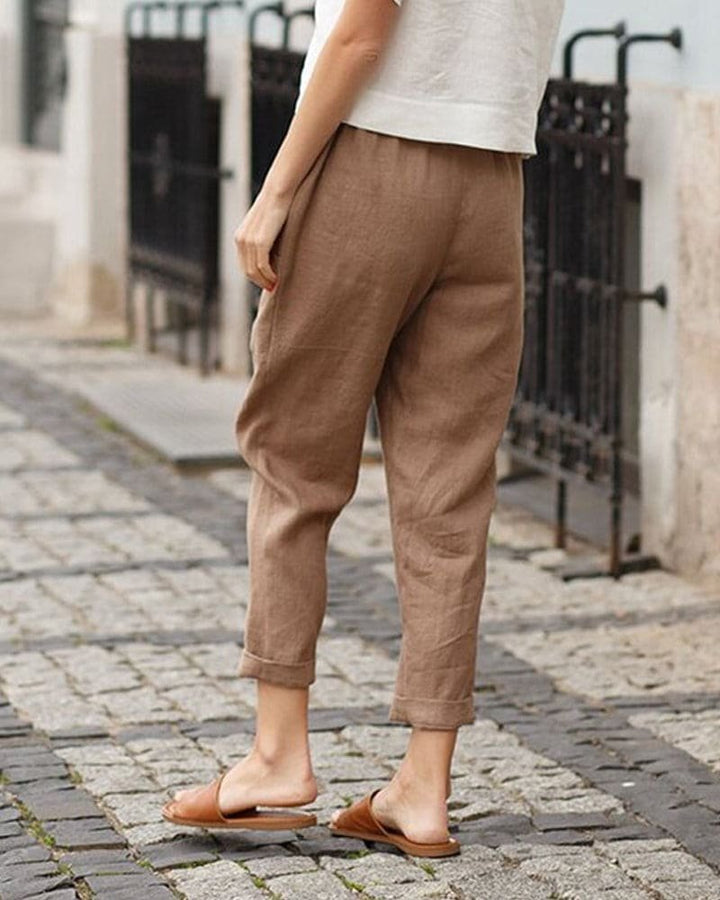 Damen Linnen-Baumwoll Relaxed-Fit Harem Hose