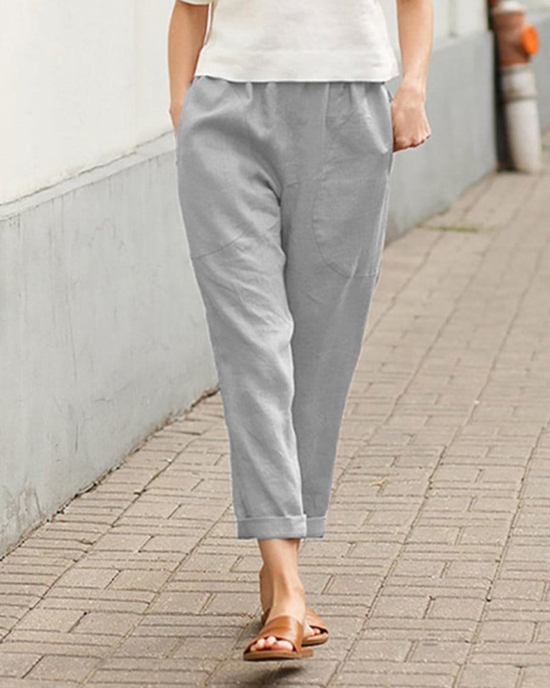 Damen Linnen-Baumwoll Relaxed-Fit Harem Hose - Gray