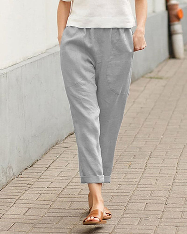 Damen Linnen-Baumwoll Relaxed-Fit Harem Hose - Gray